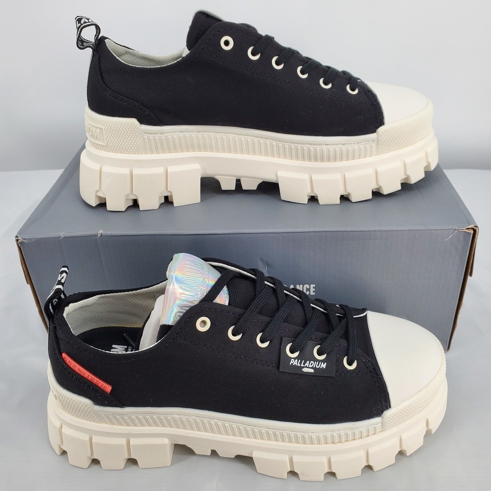 Palladium Womens 9 Revolt Lo TX Black Marshmallow Platform Shoes 97243-016-M New